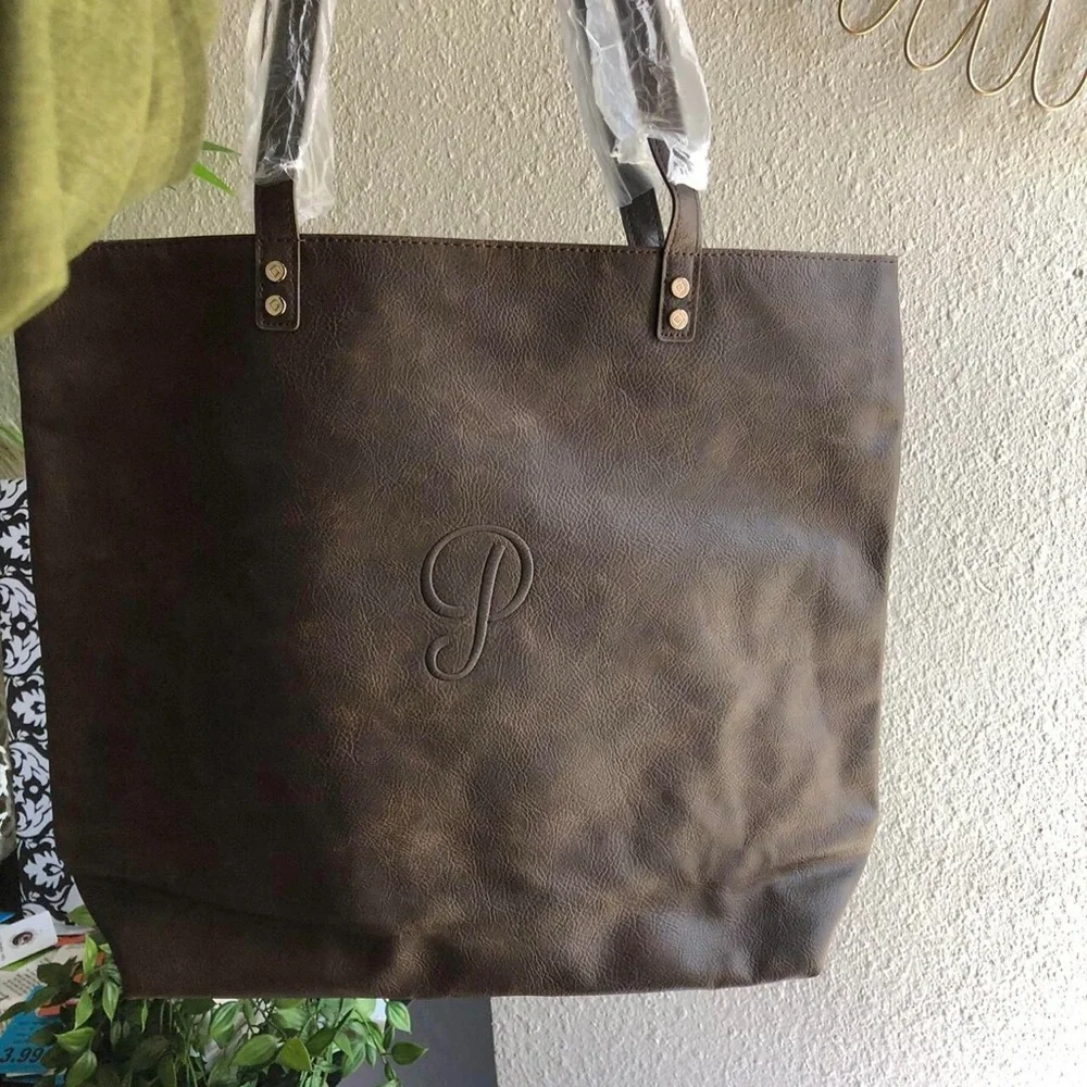 NEW Large tote shoulder monogram weekend work hand bag purse laptop book tablet